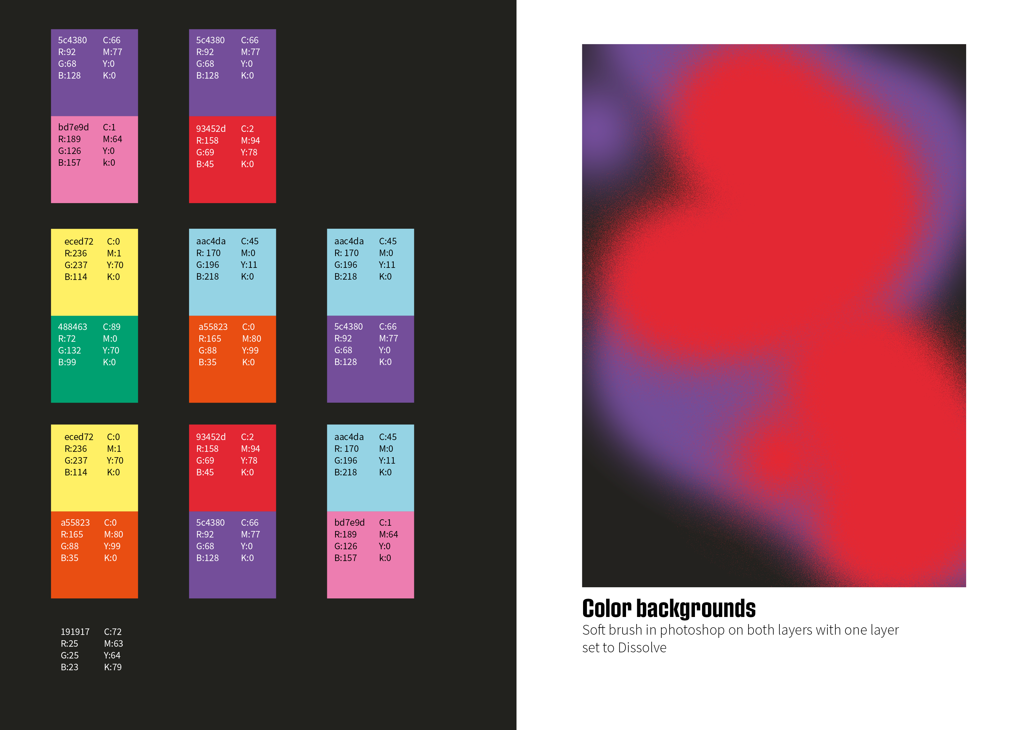 A graphic showcasing color combinations used in Festiwal Światła branding