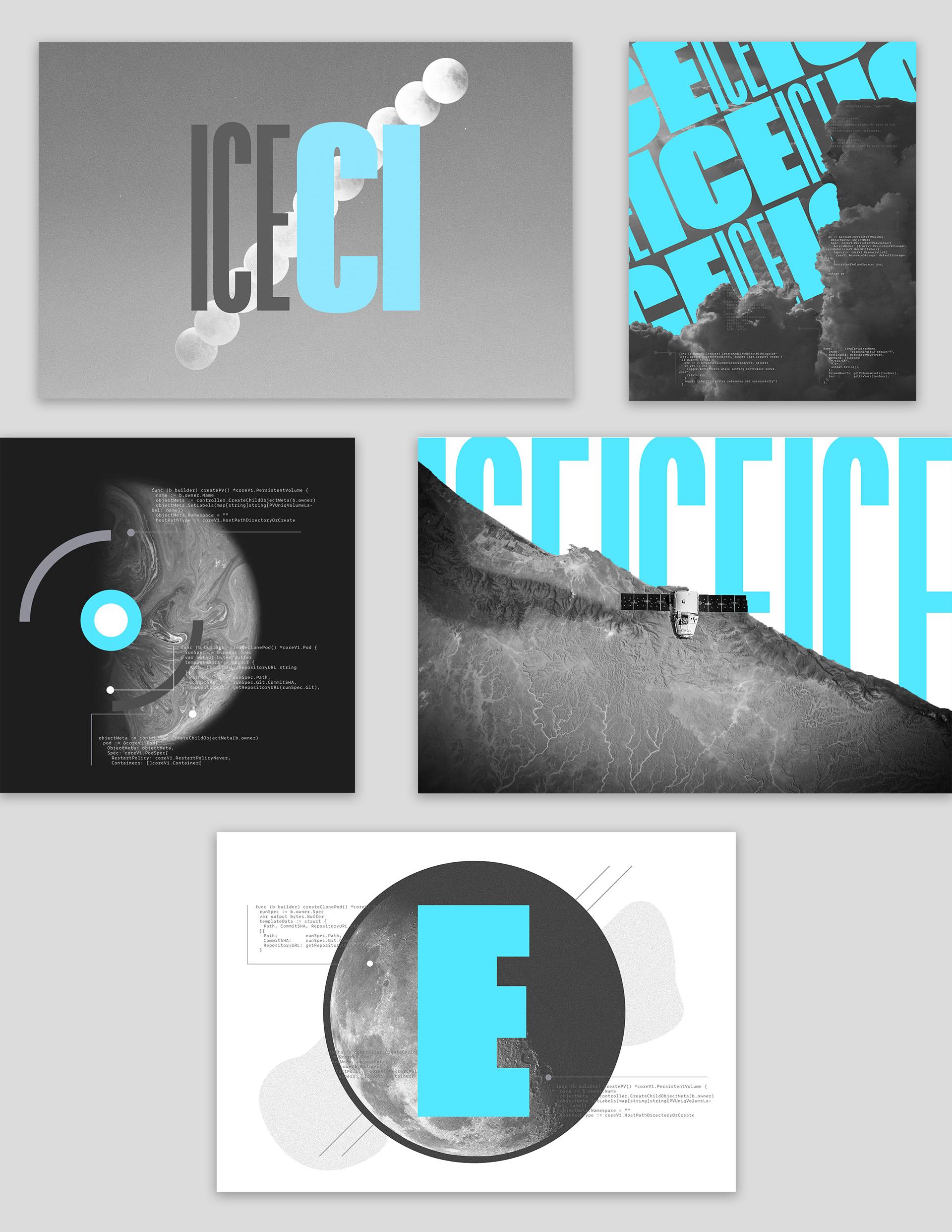 Examples of ICEtek branding applied to marketing materials and illustrations