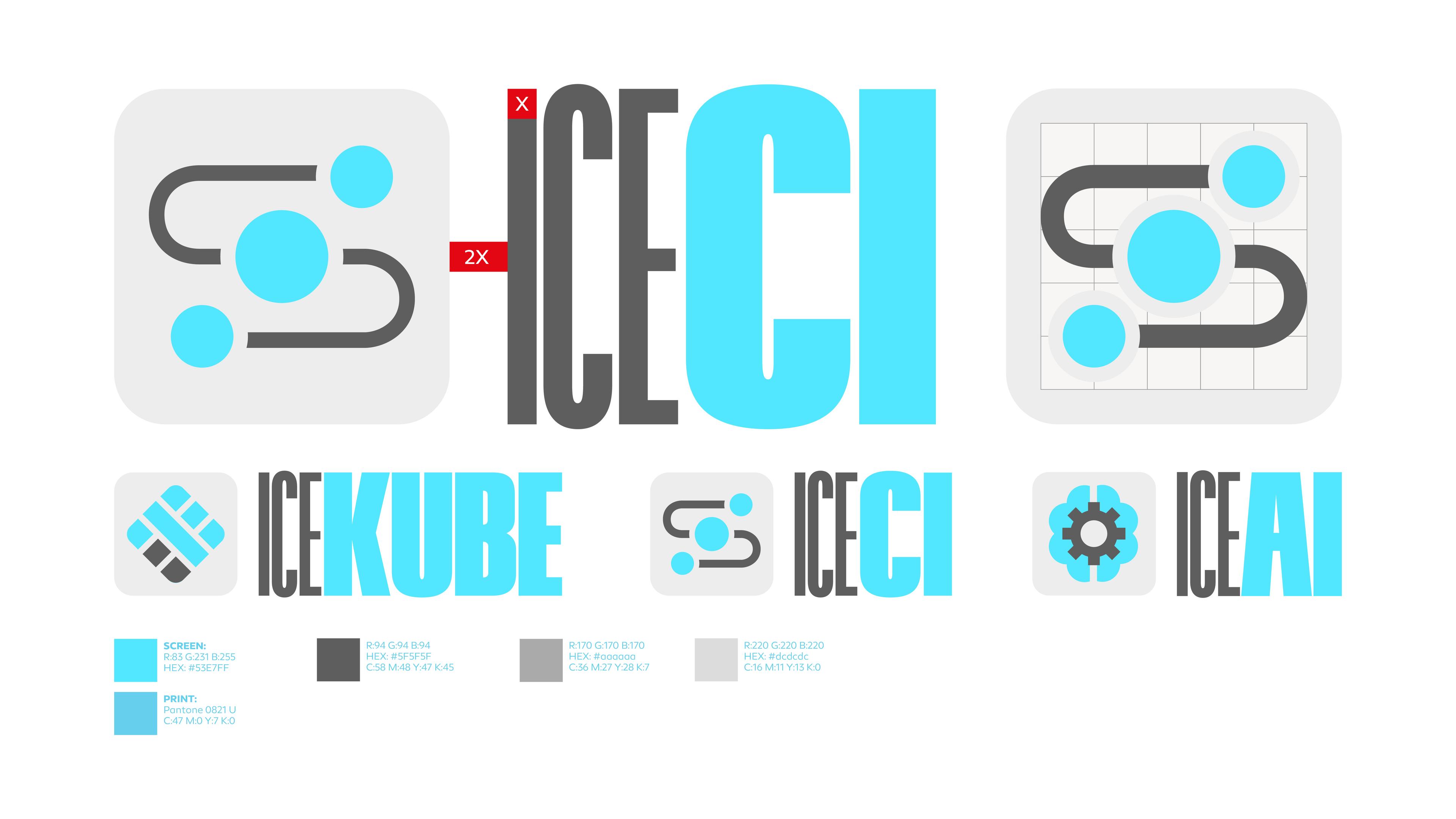 Various examples of the ICETEK sub-brands marks and color scheme.