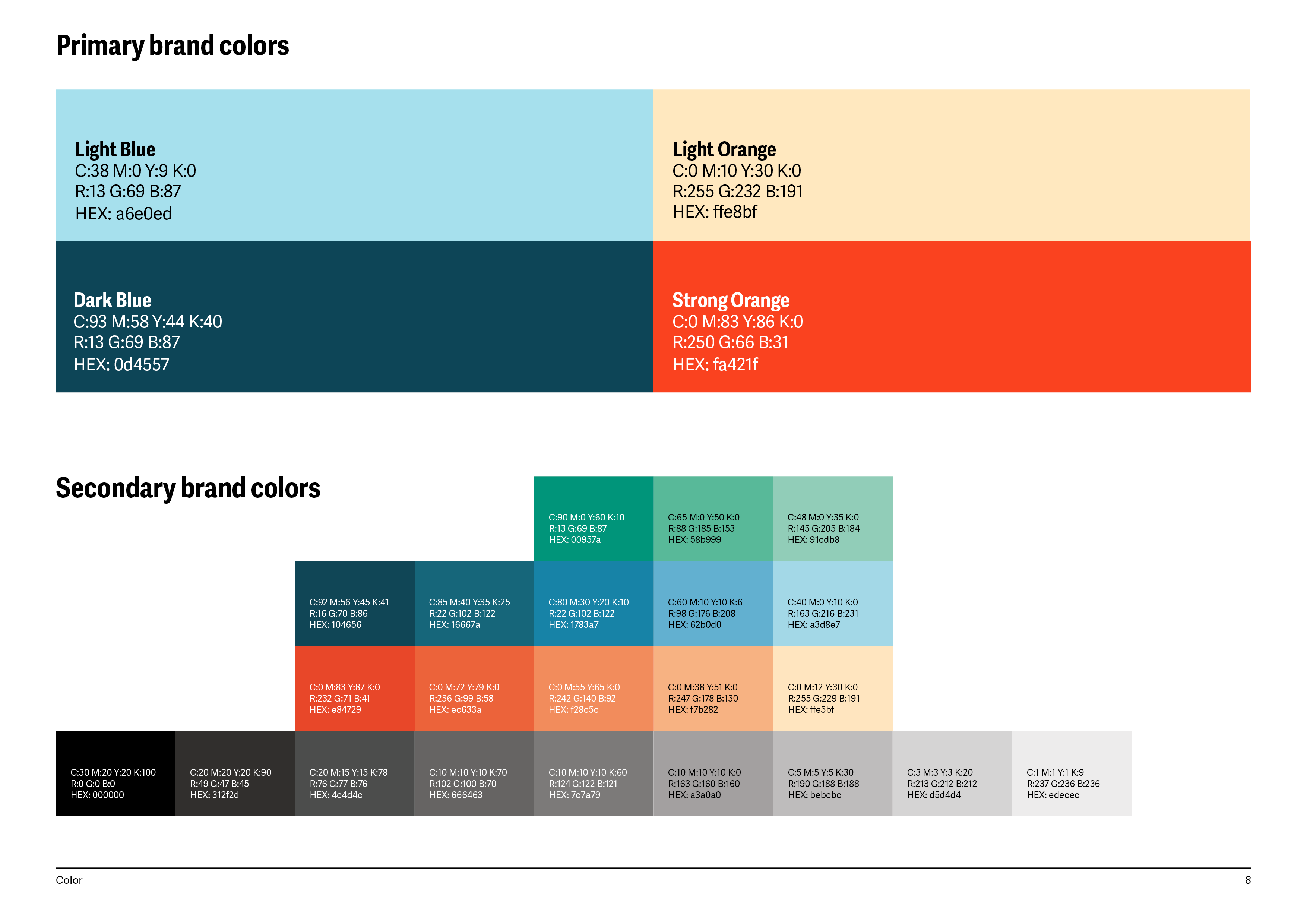 A page from the 'Bug Bounty Reports Explained' brandbook showcasing primary and secondary brand colors