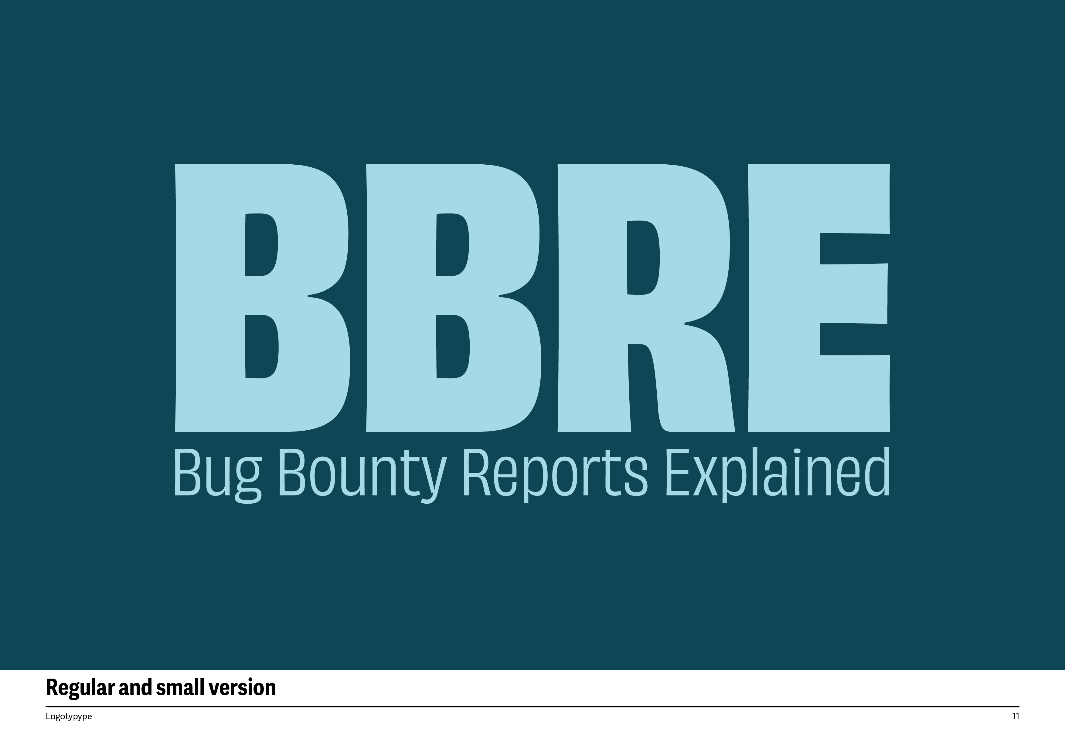 A page from the 'Bug Bounty Reports Explained' brandbook showcasing small version of the logo in color and black and white with safe space