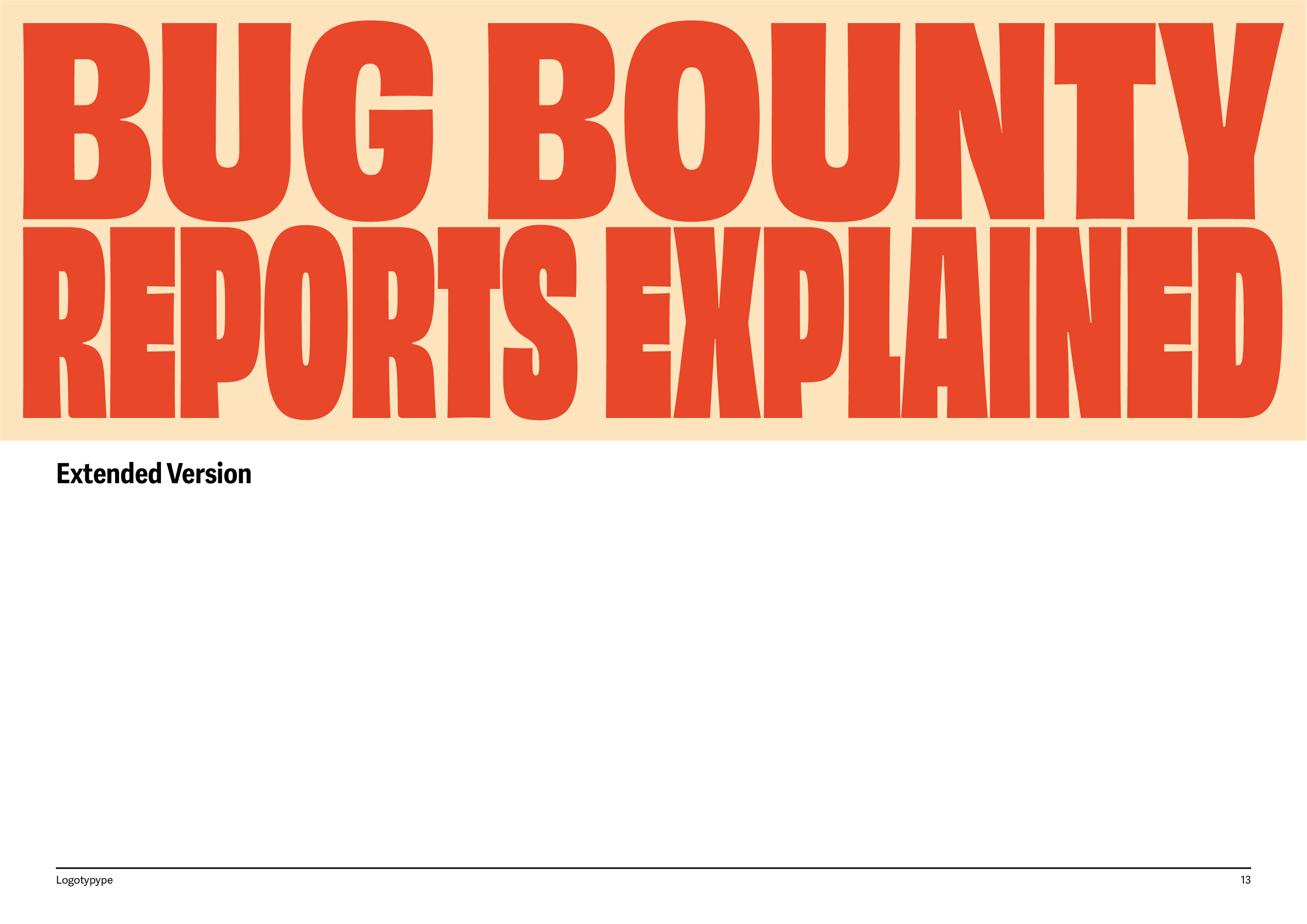 A page from the 'Bug Bounty Reports Explained' brandbook showcasing full logotype in color and black and white with safe space