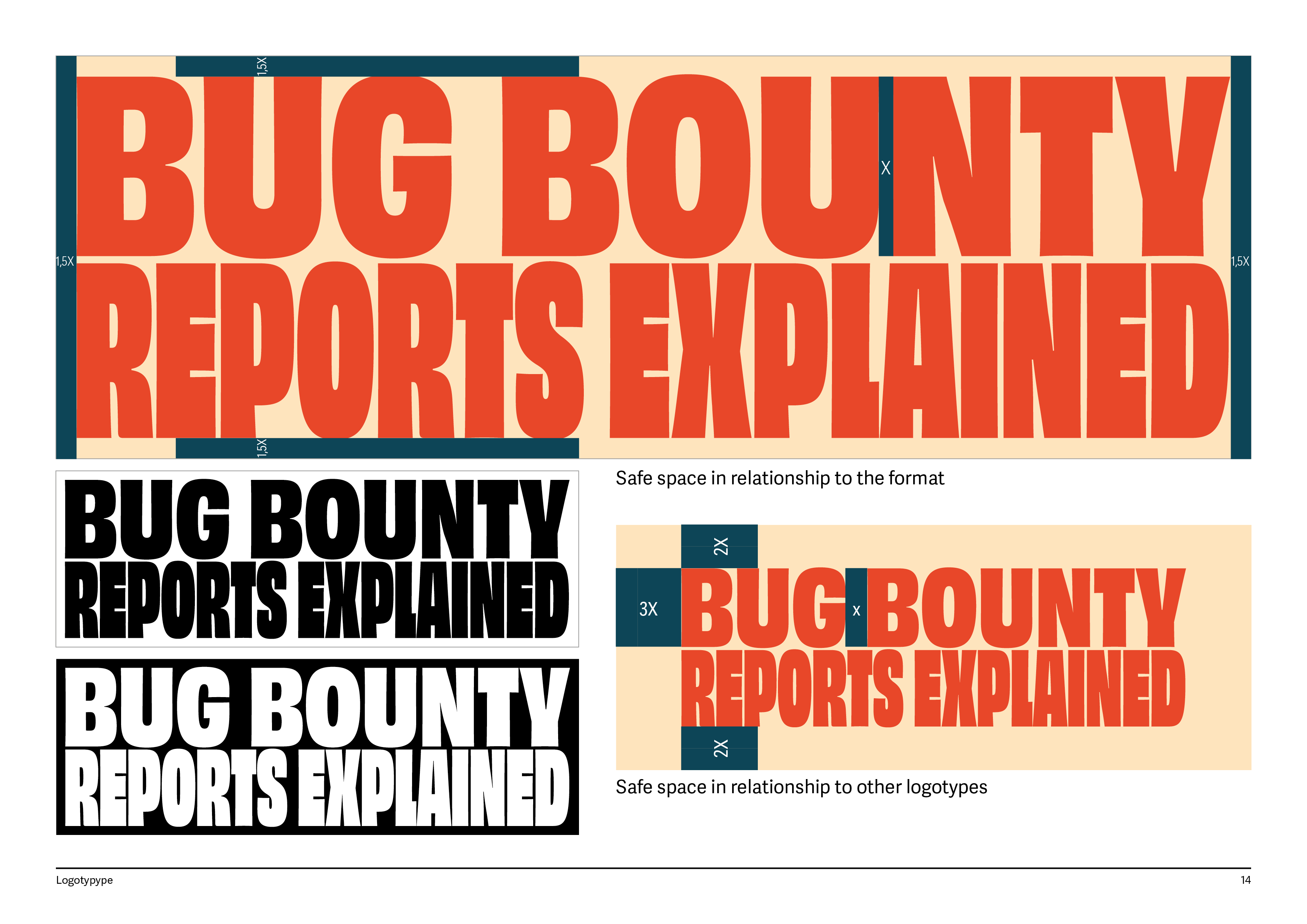 A page from the 'Bug Bounty Reports Explained' brandbook showcasing brand typography