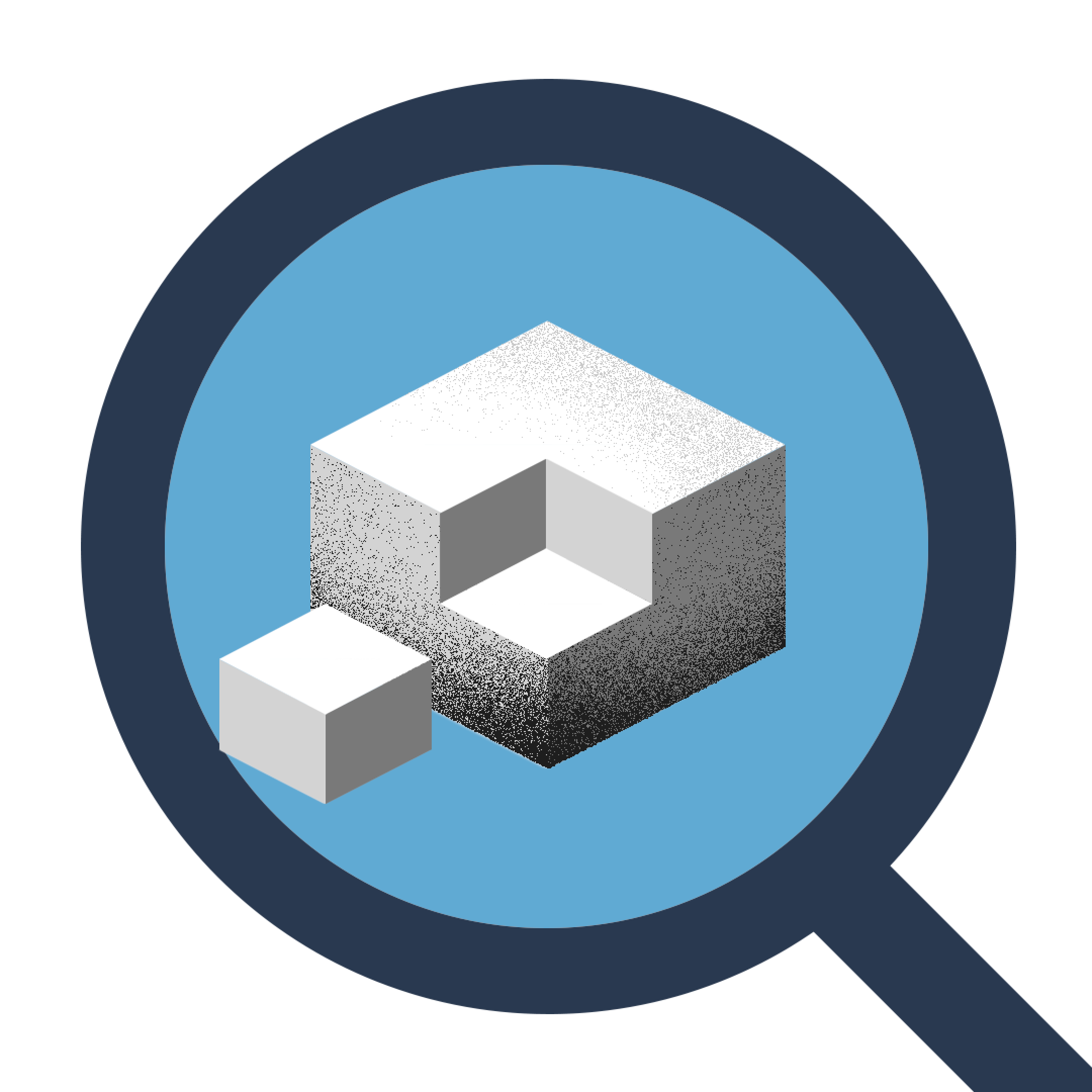 Image of cultural planning animation showing a magnifying glass with 3D blocks on a blue background.