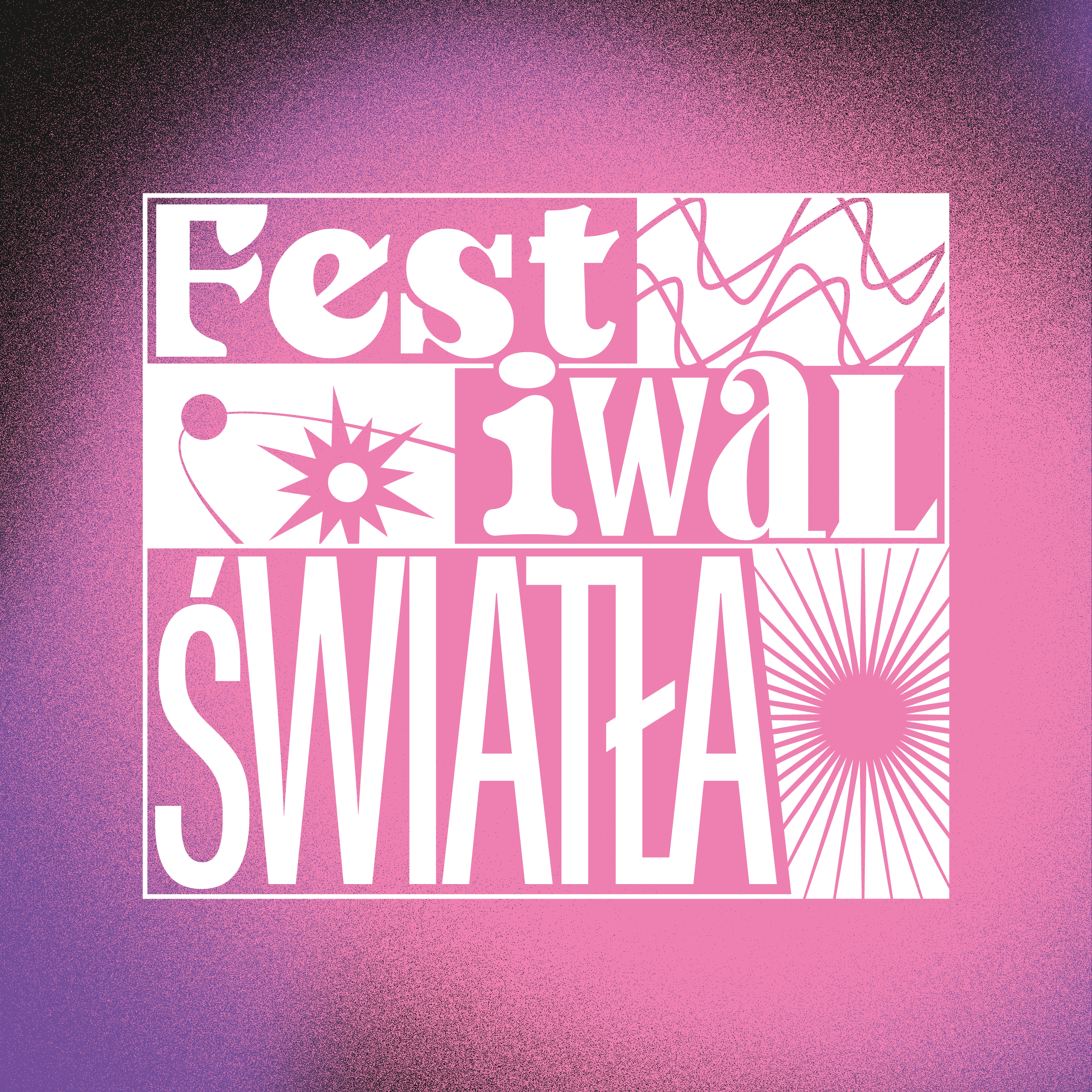 Image showing branding for the Lights Festival Gdańsk with text 'Festiwal Światła' in a decorative, geometric font on a pink and white background.Image showing branding for the Lights Festival Gdańsk with text 'Festiwal Światła' in a decorative, geometric font on a pink and white background.