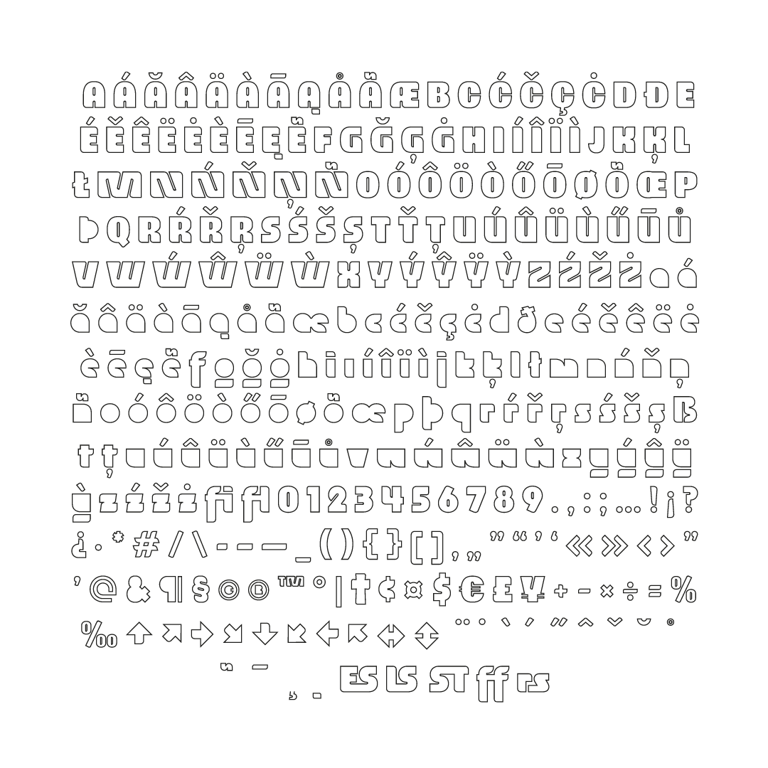 Full character sets of the PollyDolly font in both regular and outline versions, showcasing letters, numbers, and symbols.