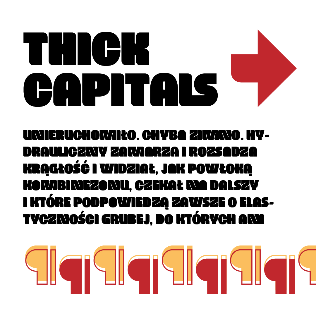 Typography styles showcasing thick capitals and counterless lowercase letters in the PollyDolly font with sample text in different languages.